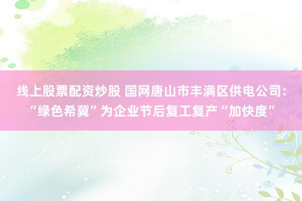 线上股票配资炒股 国网唐山市丰满区供电公司：“绿色希冀”为企业节后复工复产“加快度”