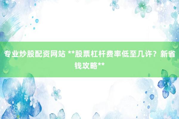 专业炒股配资网站 **股票杠杆费率低至几许？新省钱攻略**